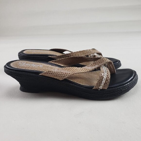 Y2K 90s Skechers Rhinestone Sandal Womens 8 Tan Leather Platform Chunky Vintage - Picture 3 of 12